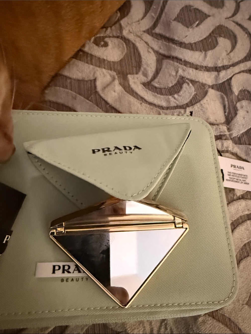 Prada Cosmetic Case in Black with Light Green Trim with 3 ๐ $ mirror - Picture 5 of 10